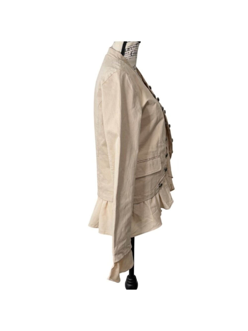Free People Women XS Ruffle Romance Jacket Beige Military Victorian Boho - Picture 2 of 8